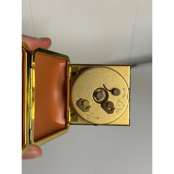 VTG 1970s Elgin Blue Square Travel Alarm Clock Folding Case Gold 3" NOT WORKING - Picture 8 of 8